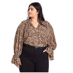 Nili Lotan x Target Leopard Peasant Blouse Sz 2X EUC